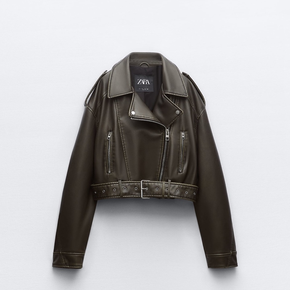 Zara FAUX LEATHER CROP BIKER JACKET